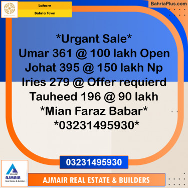 Residential Plot for Sale in Bahria Town, Lahore - (BP-231580)