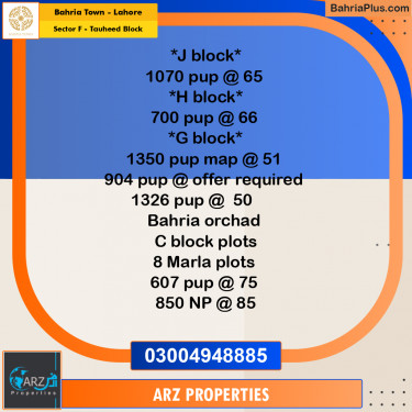Residential Plot for Sale in Sector F - Tauheed Block -  Bahria Town, Lahore - (BP-231587)