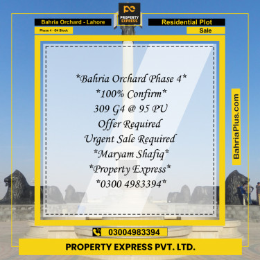 10 Marla Residential Plot for Sale in Phase 4 - G4 Block -  Bahria Orchard, Lahore - (BP-231608)