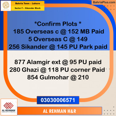 10 Marla Residential Plot for Sale in Sector F - Sikander Block -  Bahria Town, Lahore - (BP-231628)