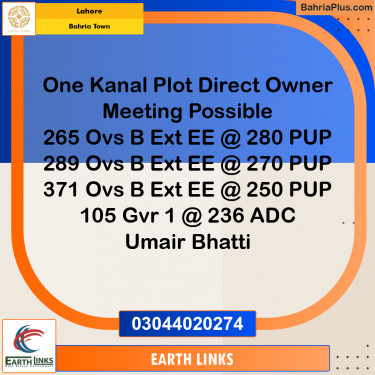 1 Kanal Residential Plot for Sale in Bahria Town, Lahore - (BP-231812)
