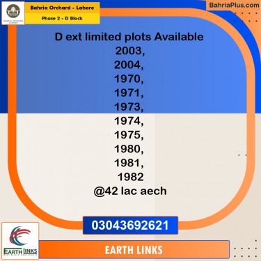 5 Marla Residential Plot for Sale in Phase 2 - D Block -  Bahria Orchard, Lahore - (BP-231971)