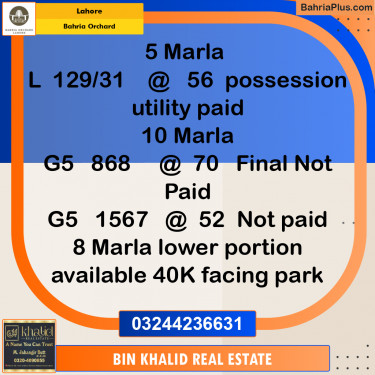 5 Marla Residential Plot for Sale in Bahria Orchard, Lahore - (BP-231972)