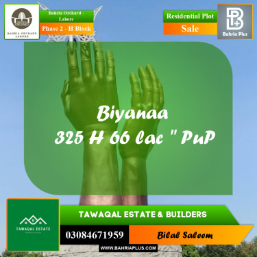 8 Marla Residential Plot for Sale in Phase 2 - H Block -  Bahria Orchard, Lahore - (BP-232056)