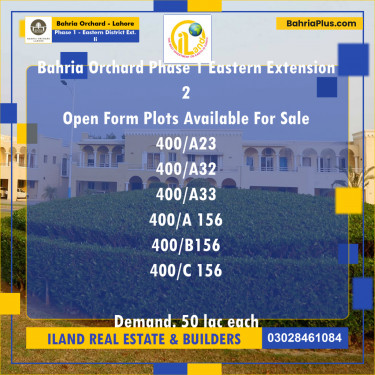 Residential Plot for Sale in Phase 1 - Eastern District Ext. II -  Bahria Orchard, Lahore - (BP-232150)