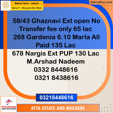 6 Marla Residential Plot for Sale in Sector F - Ghaznavi Ext. Block -  Bahria Town, Lahore - (BP-232155)