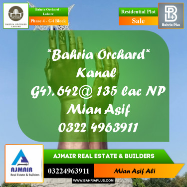 Residential Plot for Sale in Phase 4 - G4 Block -  Bahria Orchard, Lahore - (BP-232235)