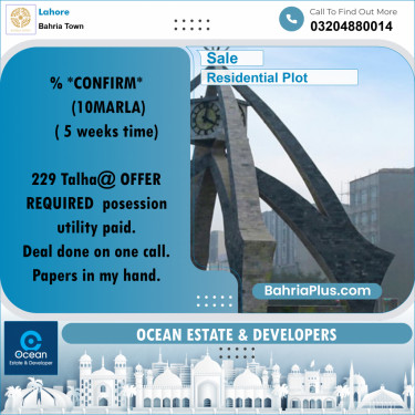 Residential Plot for Sale in Bahria Town, Lahore - (BP-232289)