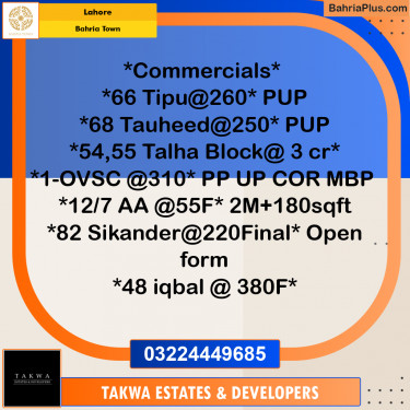5 Marla Commercial Plot for Sale in Bahria Town, Lahore - (BP-232315)