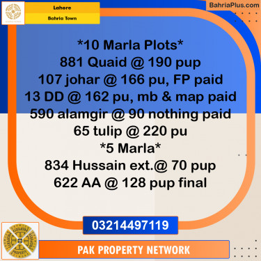 Residential Plot for Sale in Bahria Town, Lahore - (BP-232324)
