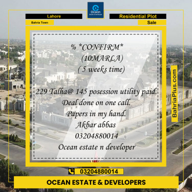 Residential Plot for Sale in Bahria Town, Lahore - (BP-232338)