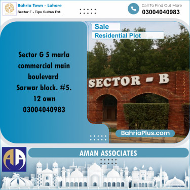 Residential Plot for Sale in Sector F - Tipu Sultan Ext. -  Bahria Town, Lahore - (BP-232442)
