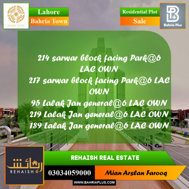 Residential Plot for Sale in Bahria Town, Lahore - (BP-232448)