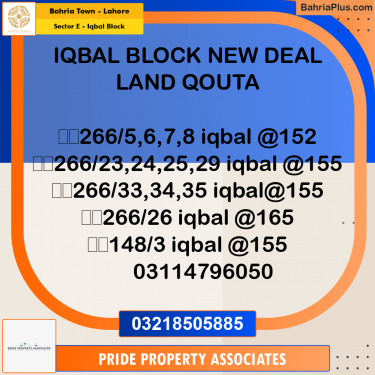 10 Marla Residential Plot for Sale in Sector E - Iqbal Block -  Bahria Town, Lahore - (BP-232538)