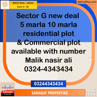 5 Marla Residential Plot for Sale in Sector G - Abubakar Block -  Bahria Town, Lahore - (BP-232585)