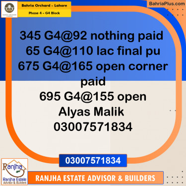 1 Kanal Residential Plot for Sale in Phase 4 - G4 Block -  Bahria Orchard, Lahore - (BP-232597)