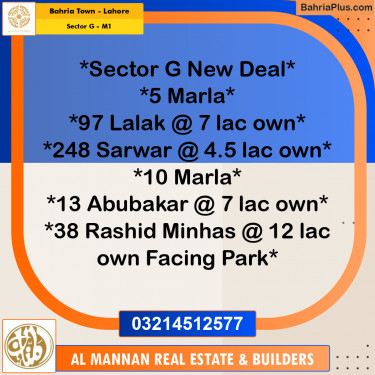 5 Marla Residential Plot for Sale in Sector G - Abubakar Block -  Bahria Town, Lahore - (BP-232668)