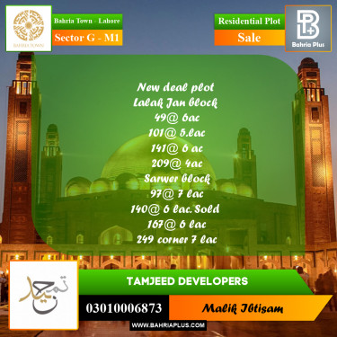 Residential Plot for Sale in Sector G - Abubakar Block -  Bahria Town, Lahore - (BP-232756)