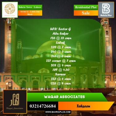 10 Marla Residential Plot for Sale in Sector G - Lalak Jan Block -  Bahria Town, Lahore - (BP-232985)