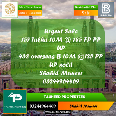 10 Marla Residential Plot for Sale in Sector F - Talha Block -  Bahria Town, Lahore - (BP-233018)