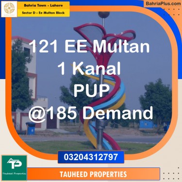 1 Kanal Residential Plot for Sale in Sector D - EE Multan Block -  Bahria Town, Lahore - (BP-233124)