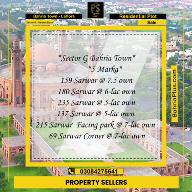 5 Marla Residential Plot for Sale in Sector G - Sarwar Block -  Bahria Town, Lahore - (BP-233130)