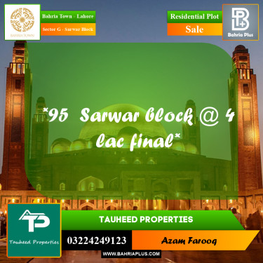 5 Marla Residential Plot for Sale in Sector G - Sarwar Block -  Bahria Town, Lahore - (BP-233176)