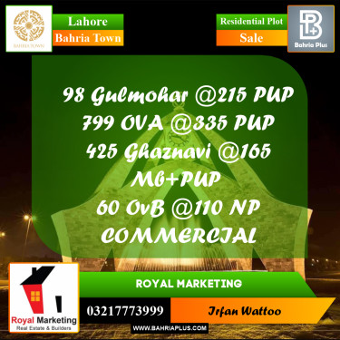 Residential Plot for Sale in Bahria Town, Lahore - (BP-233187)