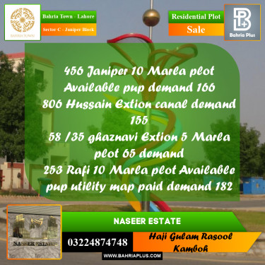 10 Marla Residential Plot for Sale in Sector C - Janiper Block -  Bahria Town, Lahore - (BP-233221)