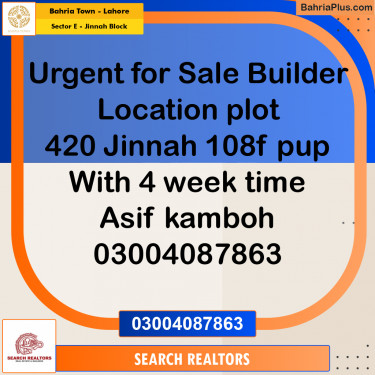 5 Marla Residential Plot for Sale in Sector E - Jinnah Block -  Bahria Town, Lahore - (BP-233292)