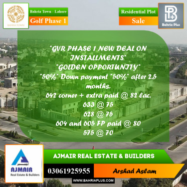 Residential Plot for Sale in Golf Phase 1 -  Bahria Town, Lahore - (BP-233373)