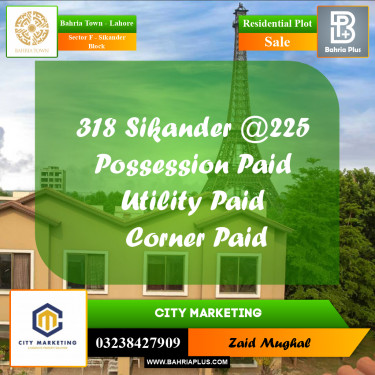 1 Kanal Residential Plot for Sale in Sector F - Sikander Block -  Bahria Town, Lahore - (BP-233376)
