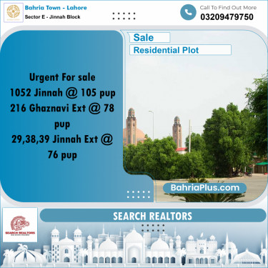 5 Marla Residential Plot for Sale in Sector E - Jinnah Block -  Bahria Town, Lahore - (BP-233479)