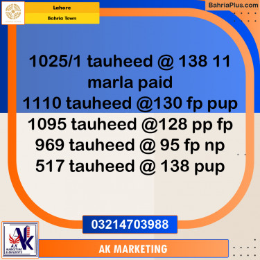 Residential Plot for Sale in Bahria Town, Lahore - (BP-233559)