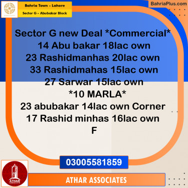 10 Marla Residential Plot for Sale in Sector G - Abubakar Block -  Bahria Town, Lahore - (BP-233566)