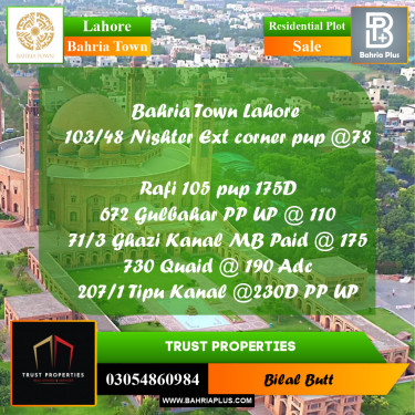 Residential Plot for Sale in Bahria Town, Lahore - (BP-233632)