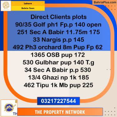 Residential Plot for Sale in Bahria Town, Lahore - (BP-233684)