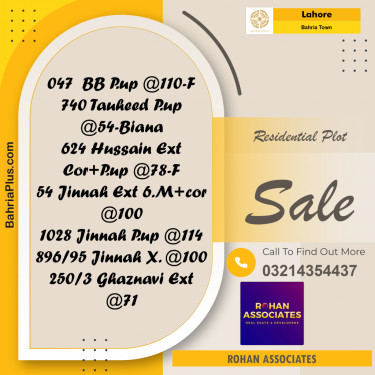 Residential Plot for Sale in Bahria Town, Lahore - (BP-233720)