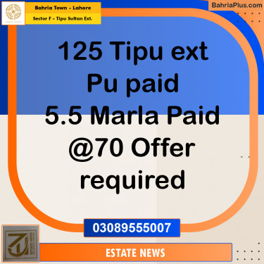 Residential Plot for Sale in Sector F - Tipu Sultan Ext. -  Bahria Town, Lahore - (BP-233745)