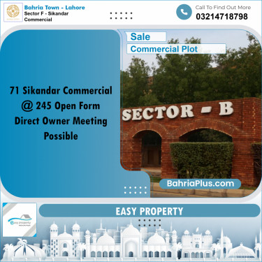 5 Marla Commercial Plot for Sale in Sector F - Sikandar Commercial -  Bahria Town, Lahore - (BP-233776)