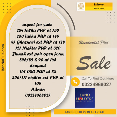 Residential Plot for Sale in Bahria Town, Lahore - (BP-233846)