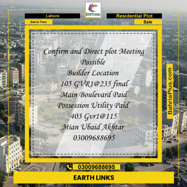 Residential Plot for Sale in Bahria Town, Lahore - (BP-233865)