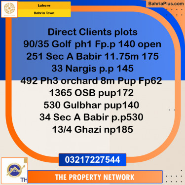 10 Marla Residential Plot for Sale in Bahria Town, Lahore - (BP-233880)