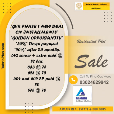 5 Marla Residential Plot for Sale in Golf Phase 1 -  Bahria Town, Lahore - (BP-233935)