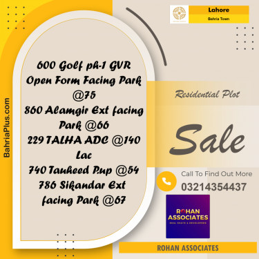 Residential Plot for Sale in Bahria Town, Lahore - (BP-233941)