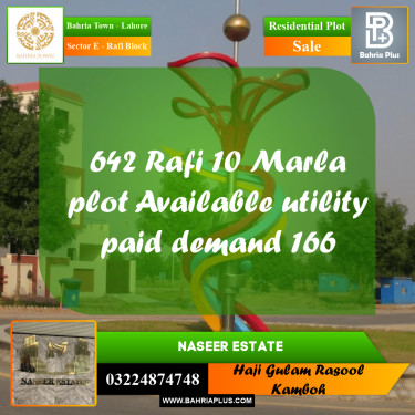 10 Marla Residential Plot for Sale in Sector E - Rafi Block -  Bahria Town, Lahore - (BP-233967)