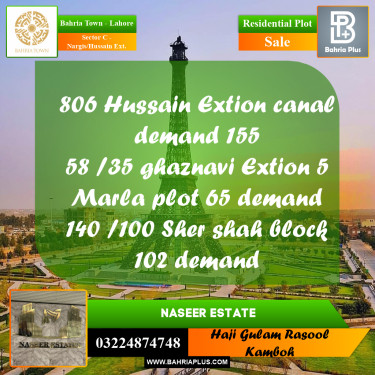10 Marla Residential Plot for Sale in Sector C - Nargis/Hussain Ext. -  Bahria Town, Lahore - (BP-233982)