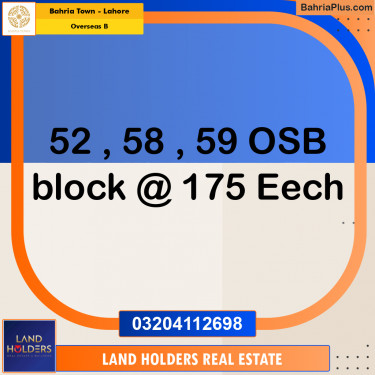 10 Marla Residential Plot for Sale in Overseas B -  Bahria Town, Lahore - (BP-234016)