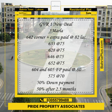5 Marla Residential Plot for Sale in Golf Phase 1 -  Bahria Town, Lahore - (BP-234082)