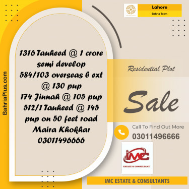 Residential Plot for Sale in Bahria Town, Lahore - (BP-234087)